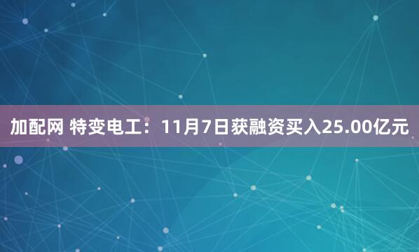 加配网 特变电工：11月7日获融资买入25.00亿元